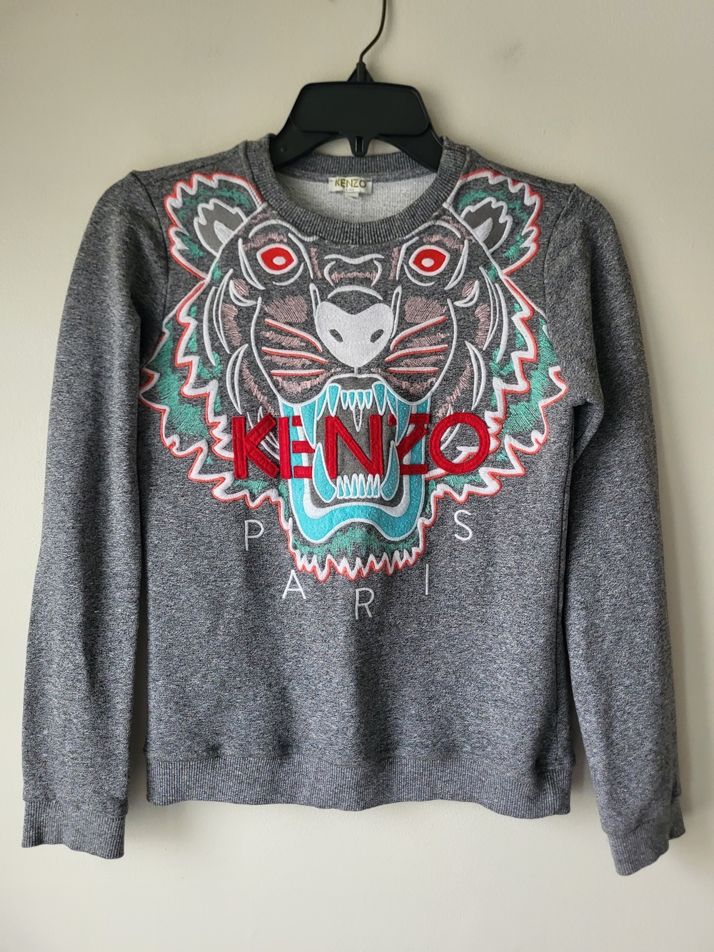 KENZO Men's Gray Tiger Logo Sweatshirt - Gray with Red & Teal Accents